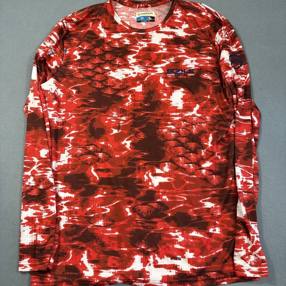 Reel LIFE FISH GEAR GEOMETRIC RED  Long Sleeve Crewneck Fishing Shirt Men's XL
